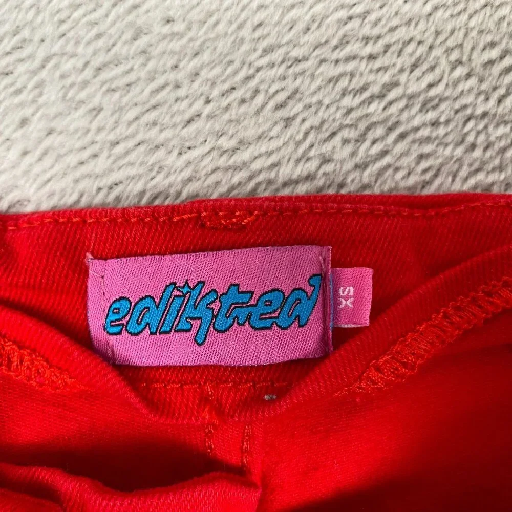 Edikted Woman's Pants XS Red Lace-Up Flared Bell Bottom Cotton Blend Retro Y2K S